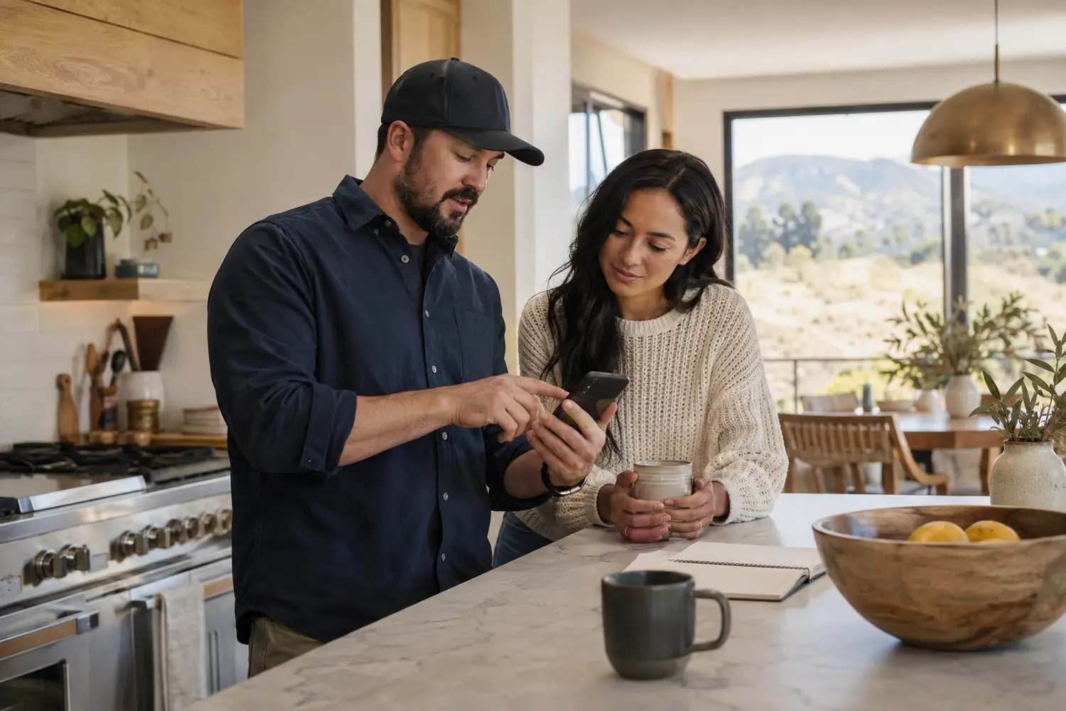 A homeowner and service professional reviewing a solution together